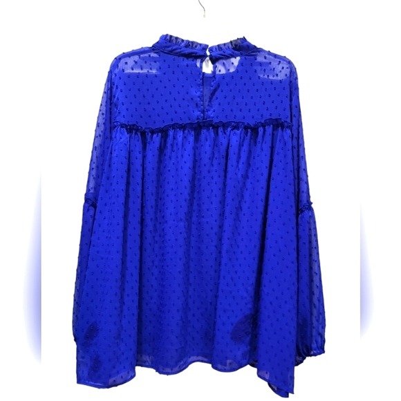 Sz 24 or 3X LANE BRYANT Royal Blue Sheer Embellished Polka Dot Long Sleeve - Picture 3 of 5